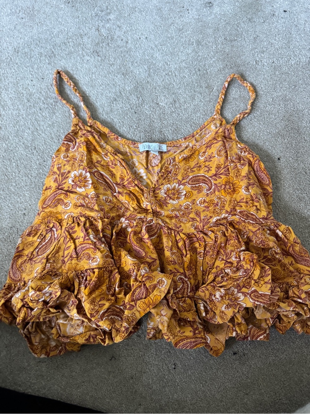Free People Yellow Paisley Ruffle Camisole